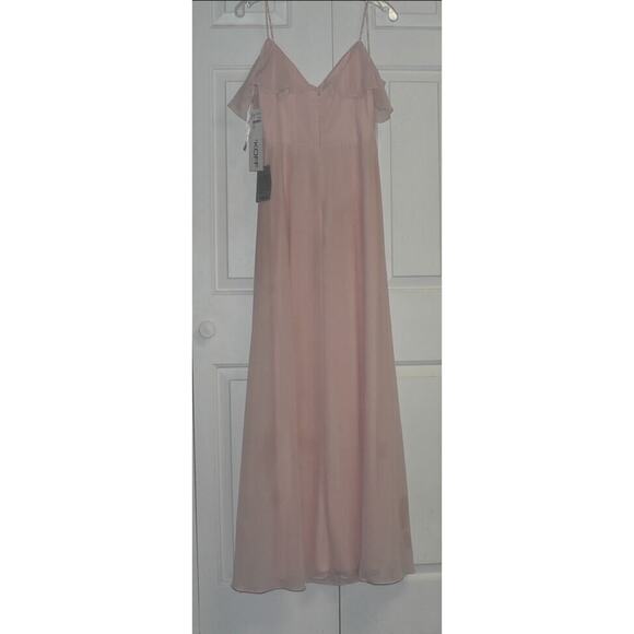 Levkoff Embellished Ruffle Neck Chiffon A-Line Gown in Petal Pink Size 4 $180 - Picture 4 of 5
